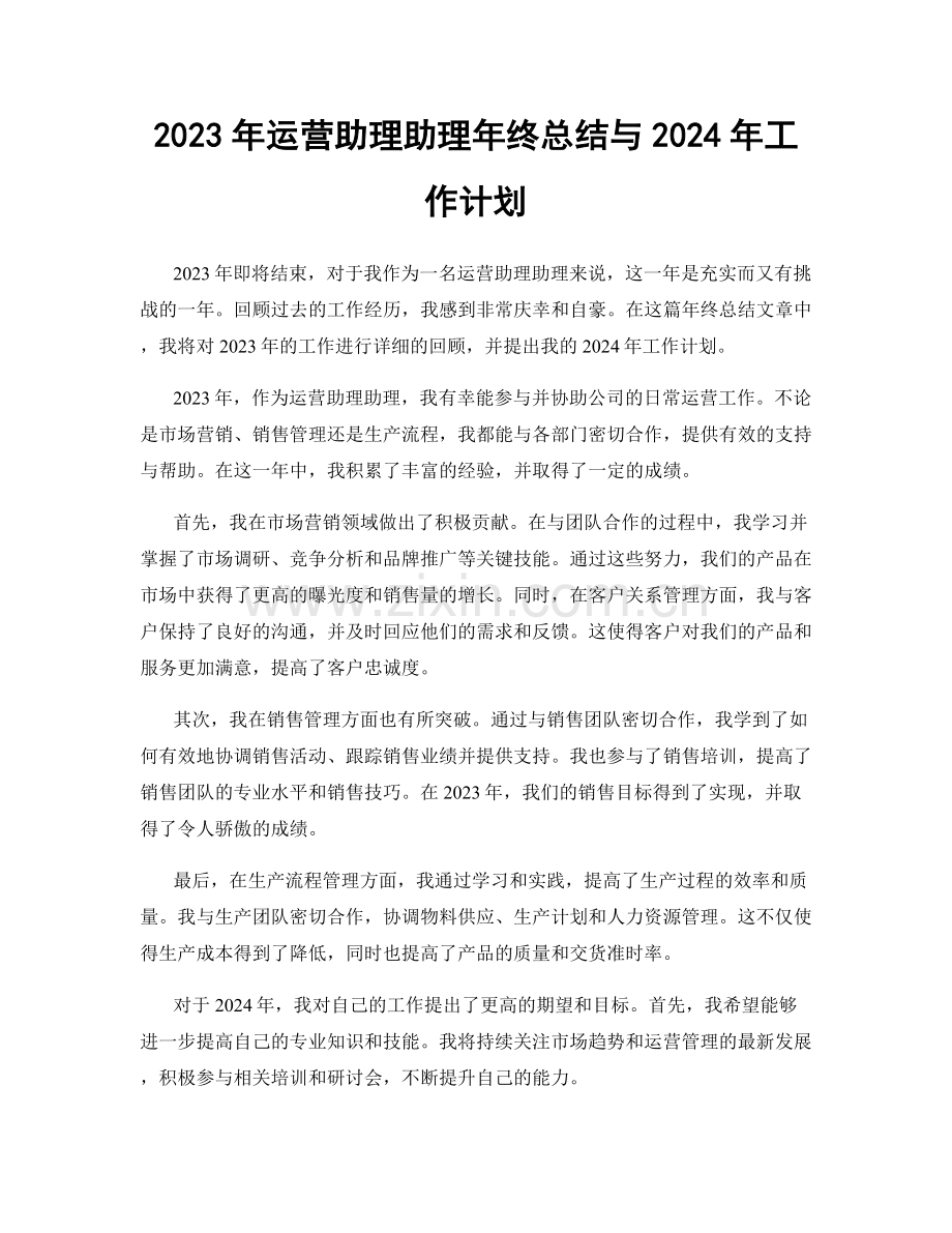 2023年运营助理助理年终总结与2024年工作计划.docx_第1页