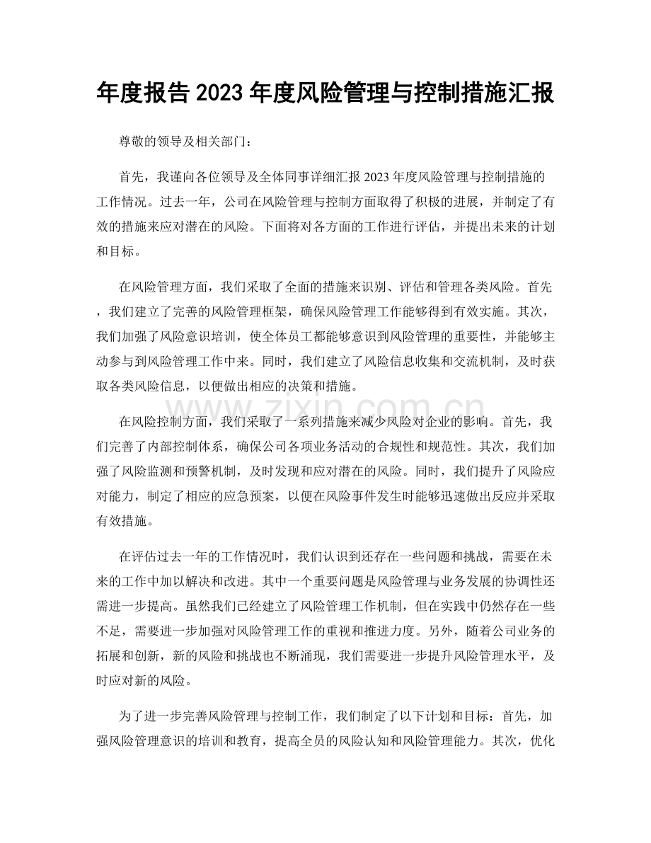 年度报告2023年度风险管理与控制措施汇报.docx_第1页