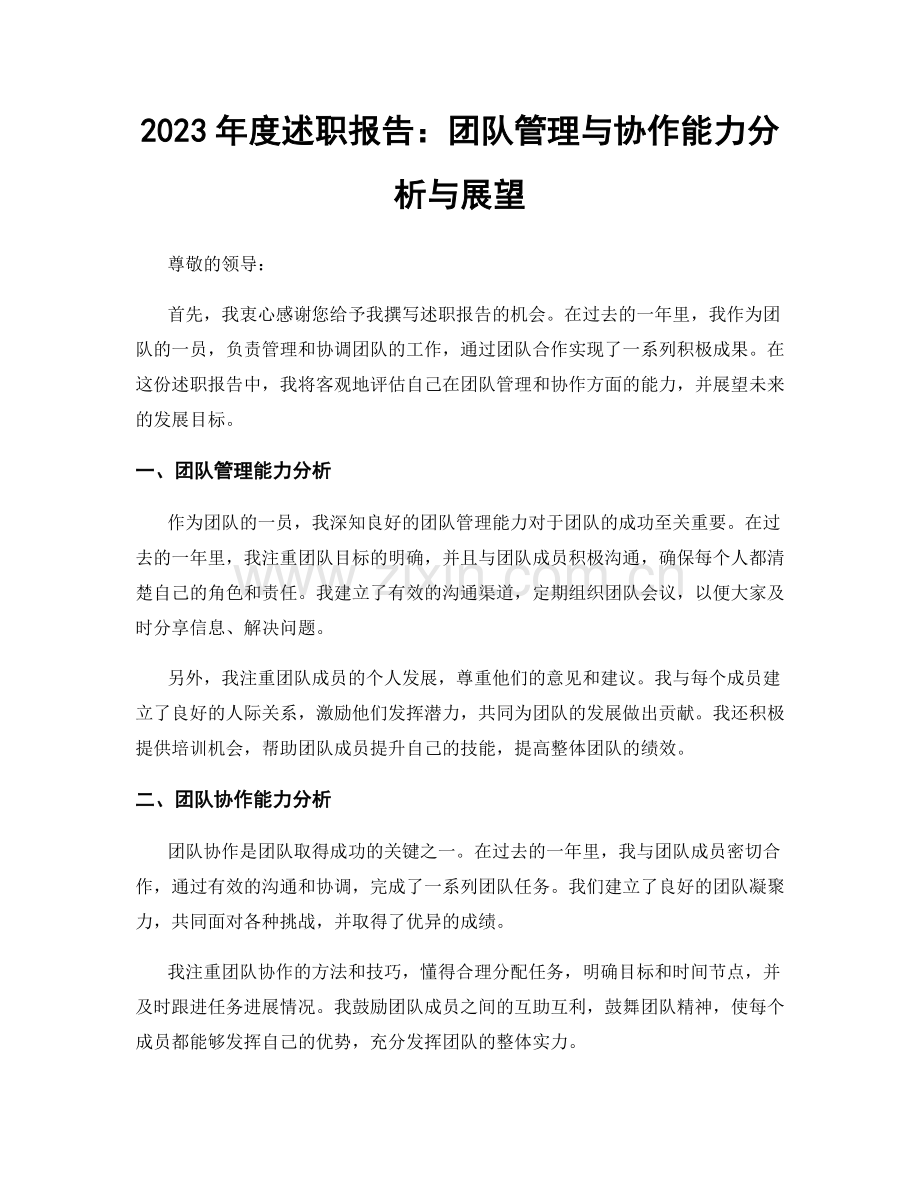 2023年度述职报告：团队管理与协作能力分析与展望.docx_第1页