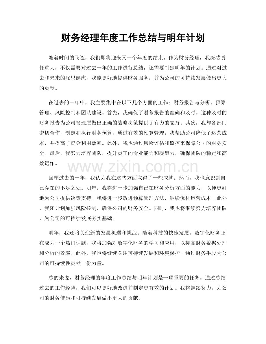 财务经理年度工作总结与明年计划.docx_第1页