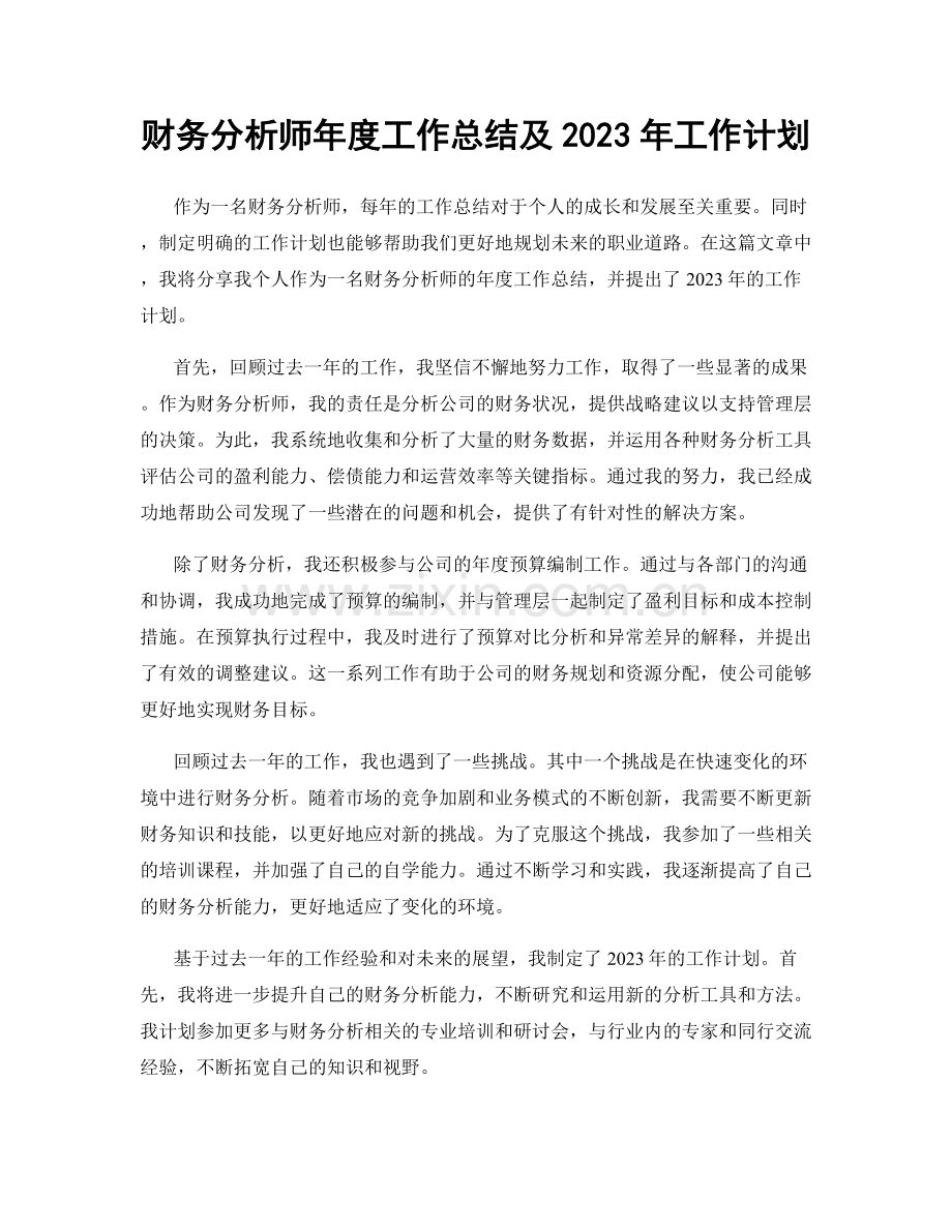 财务分析师年度工作总结及2023年工作计划.docx_第1页