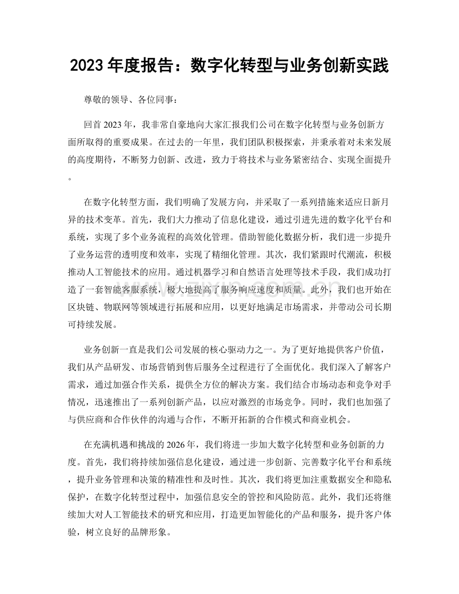 2023年度报告：数字化转型与业务创新实践.docx_第1页