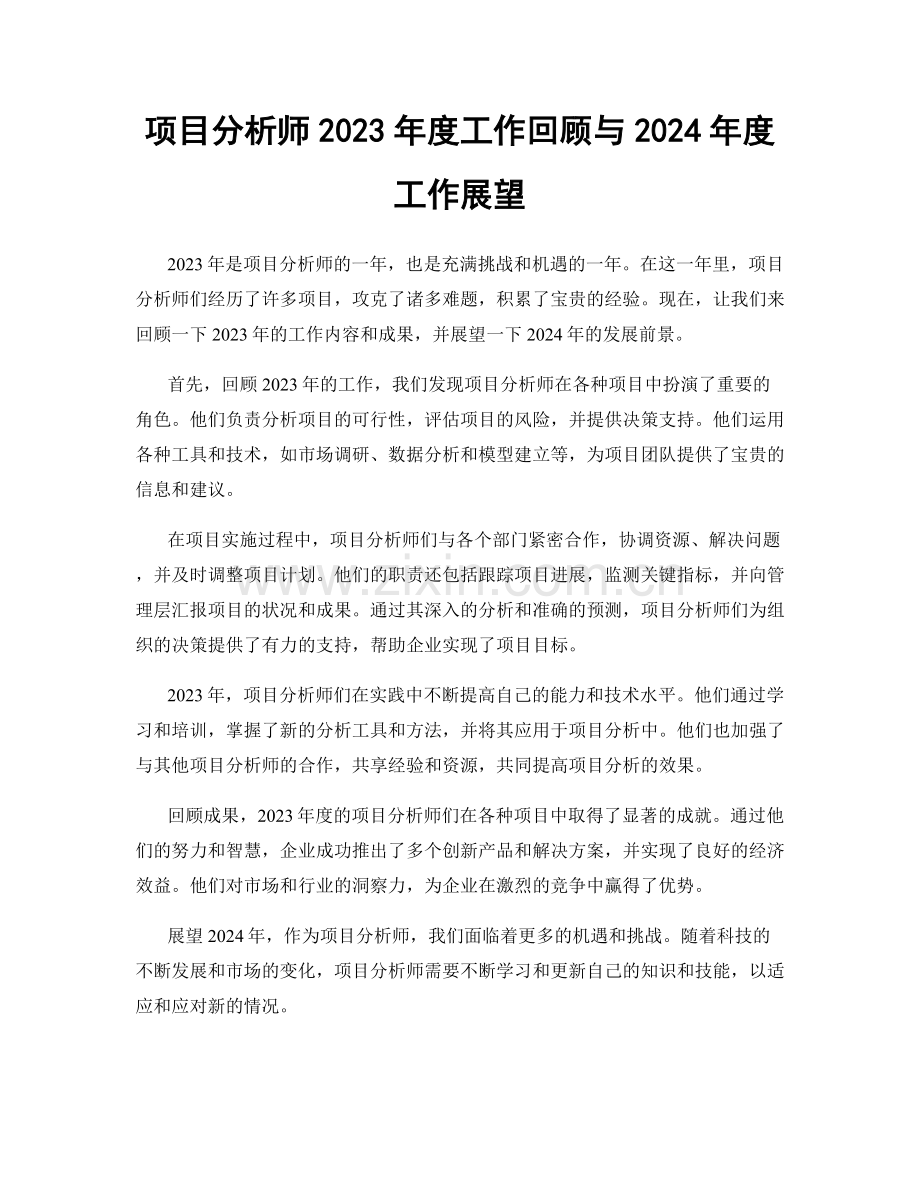 项目分析师2023年度工作回顾与2024年度工作展望.docx_第1页