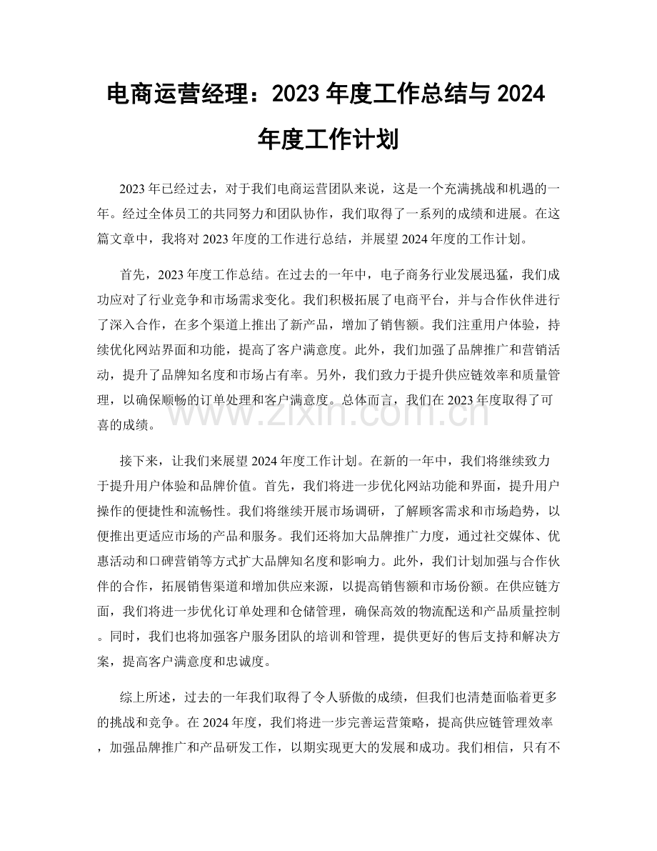 电商运营经理：2023年度工作总结与2024年度工作计划.docx_第1页