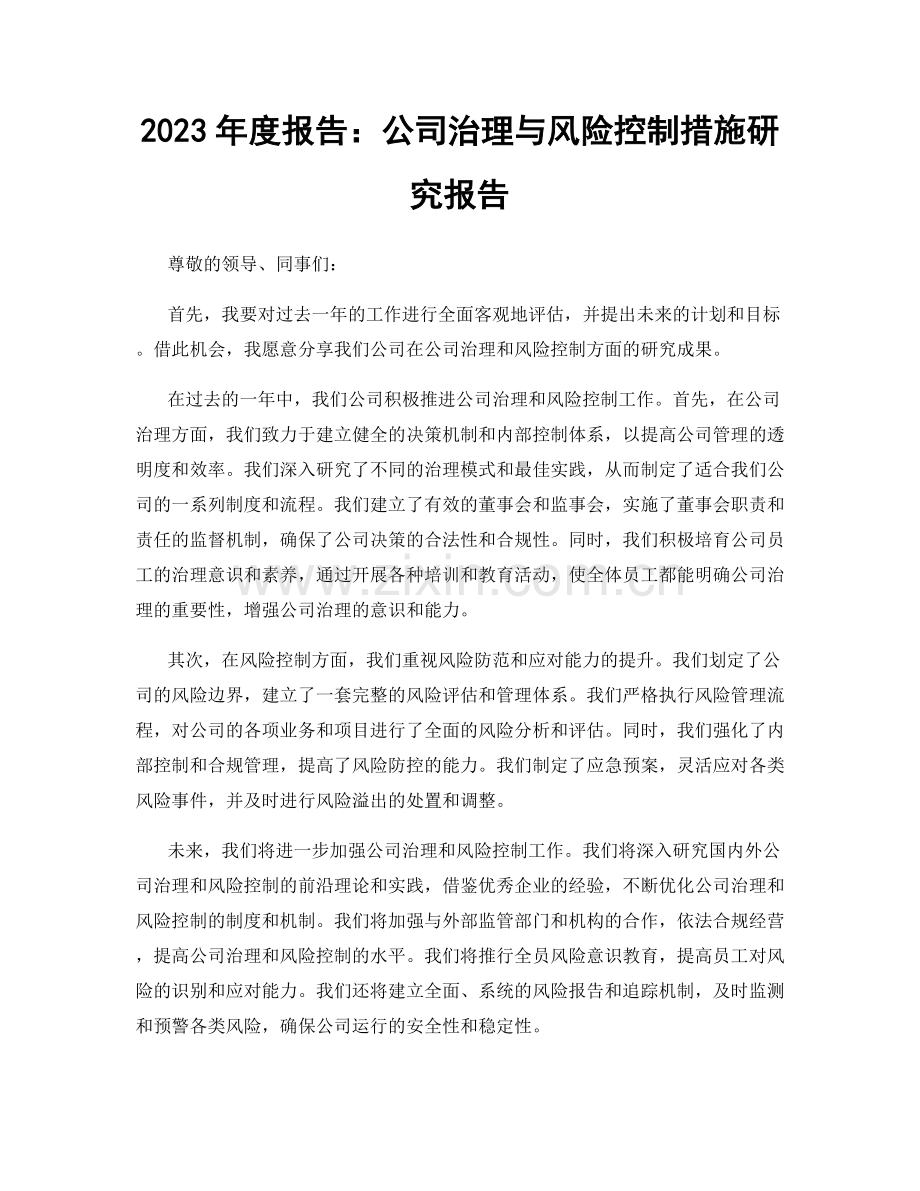 2023年度报告：公司治理与风险控制措施研究报告.docx_第1页