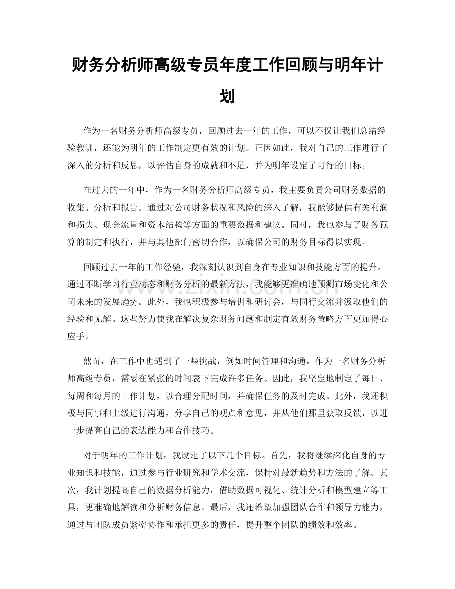 财务分析师高级专员年度工作回顾与明年计划.docx_第1页