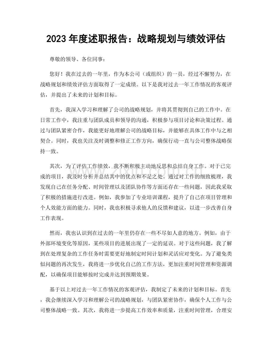 2023年度述职报告：战略规划与绩效评估.docx_第1页