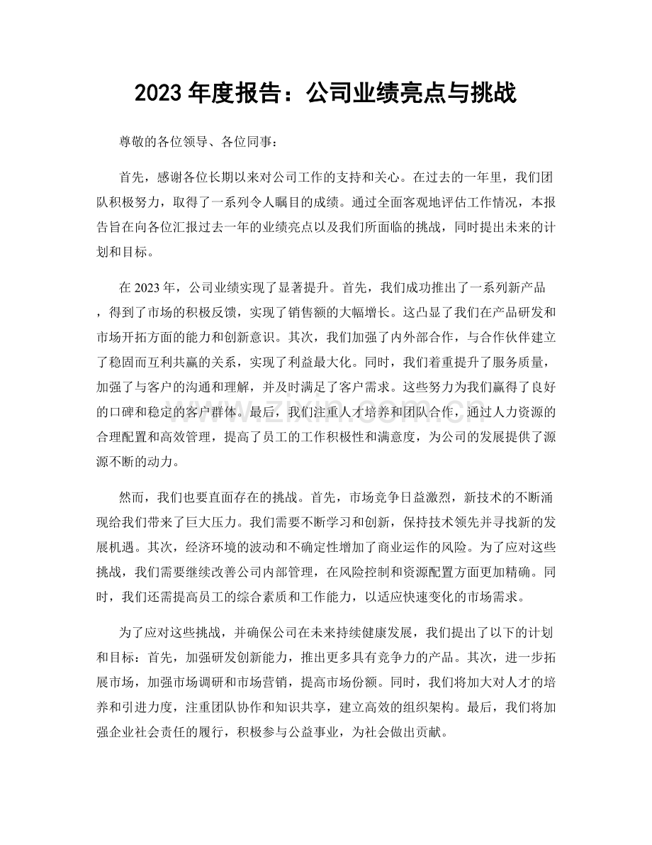 2023年度报告：公司业绩亮点与挑战.docx_第1页