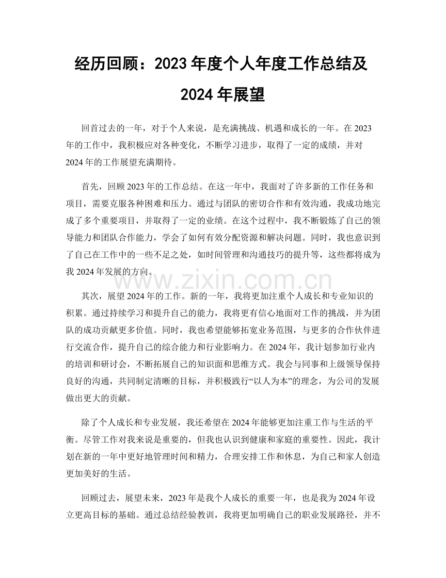 经历回顾：2023年度个人年度工作总结及2024年展望.docx_第1页