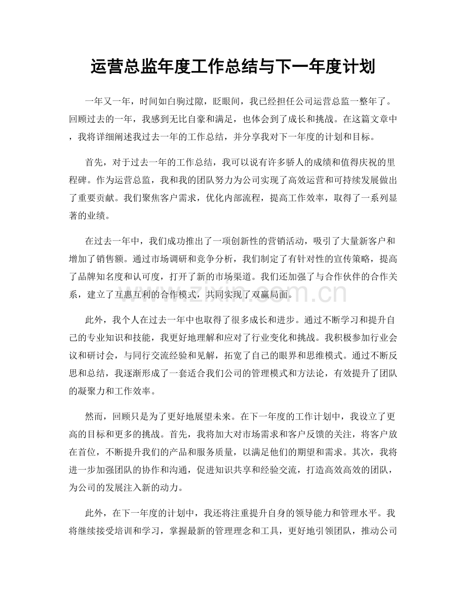 运营总监年度工作总结与下一年度计划.docx_第1页