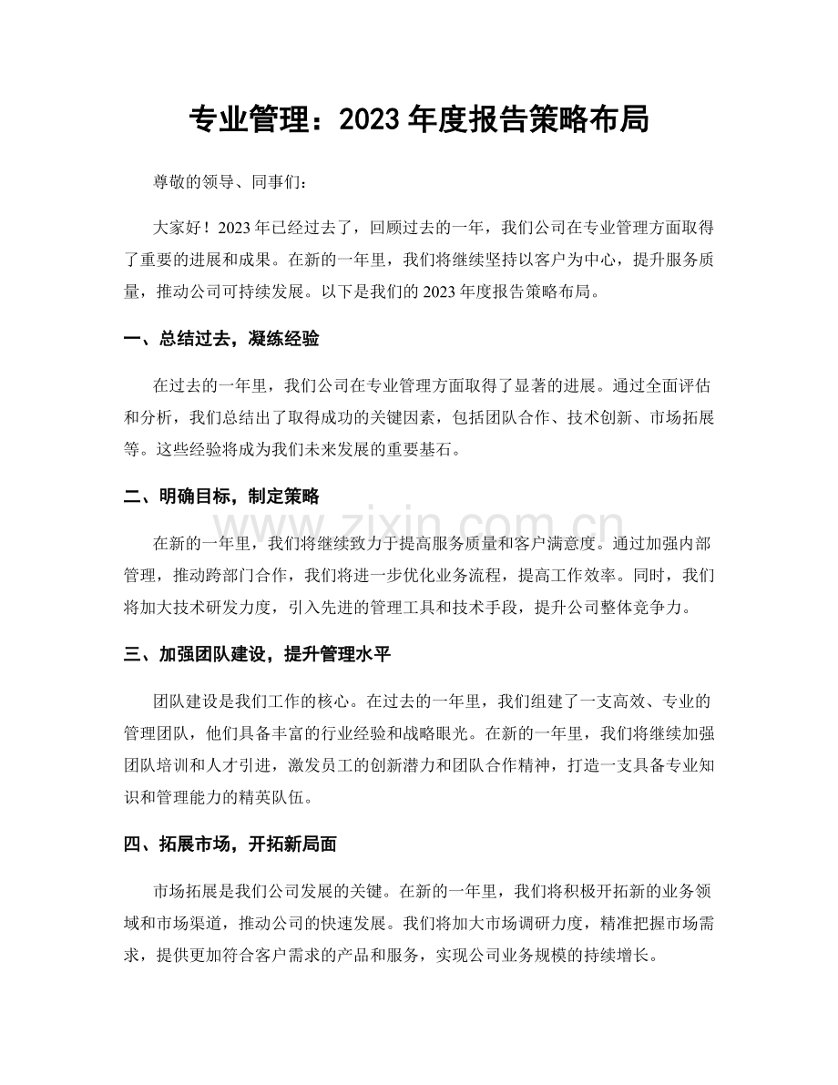 专业管理：2023年度报告策略布局.docx_第1页