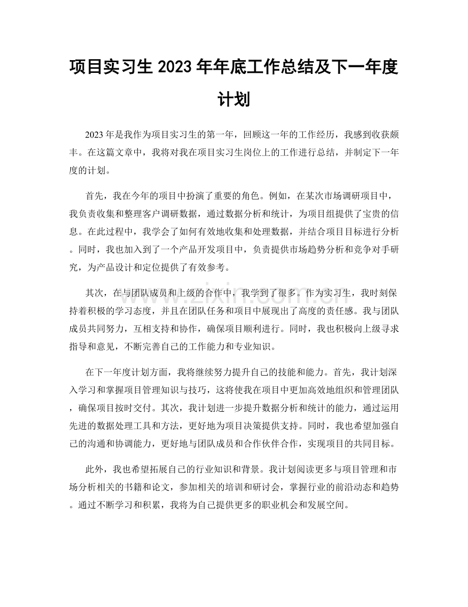 项目实习生2023年年底工作总结及下一年度计划.docx_第1页