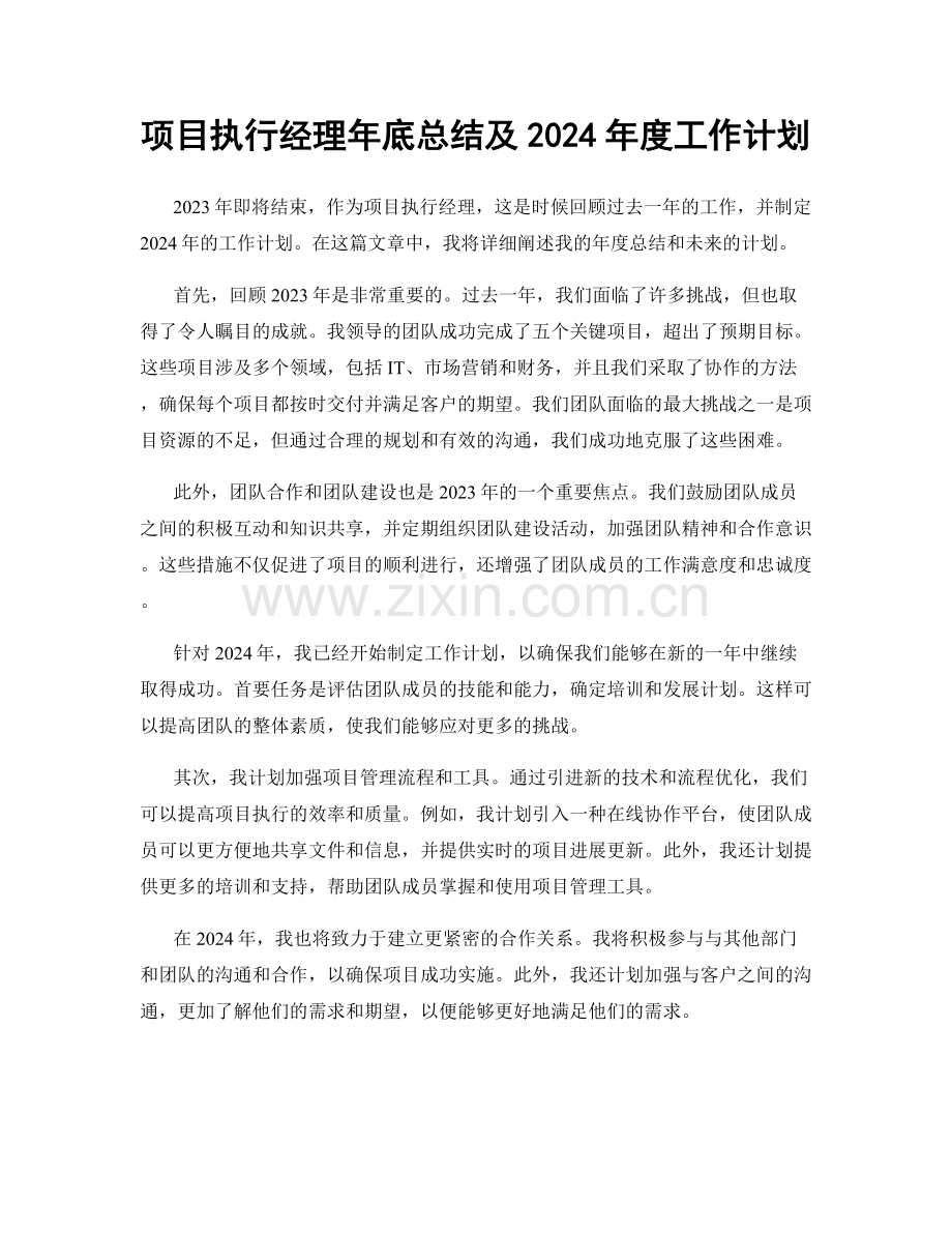 项目执行经理年底总结及2024年度工作计划.docx_第1页