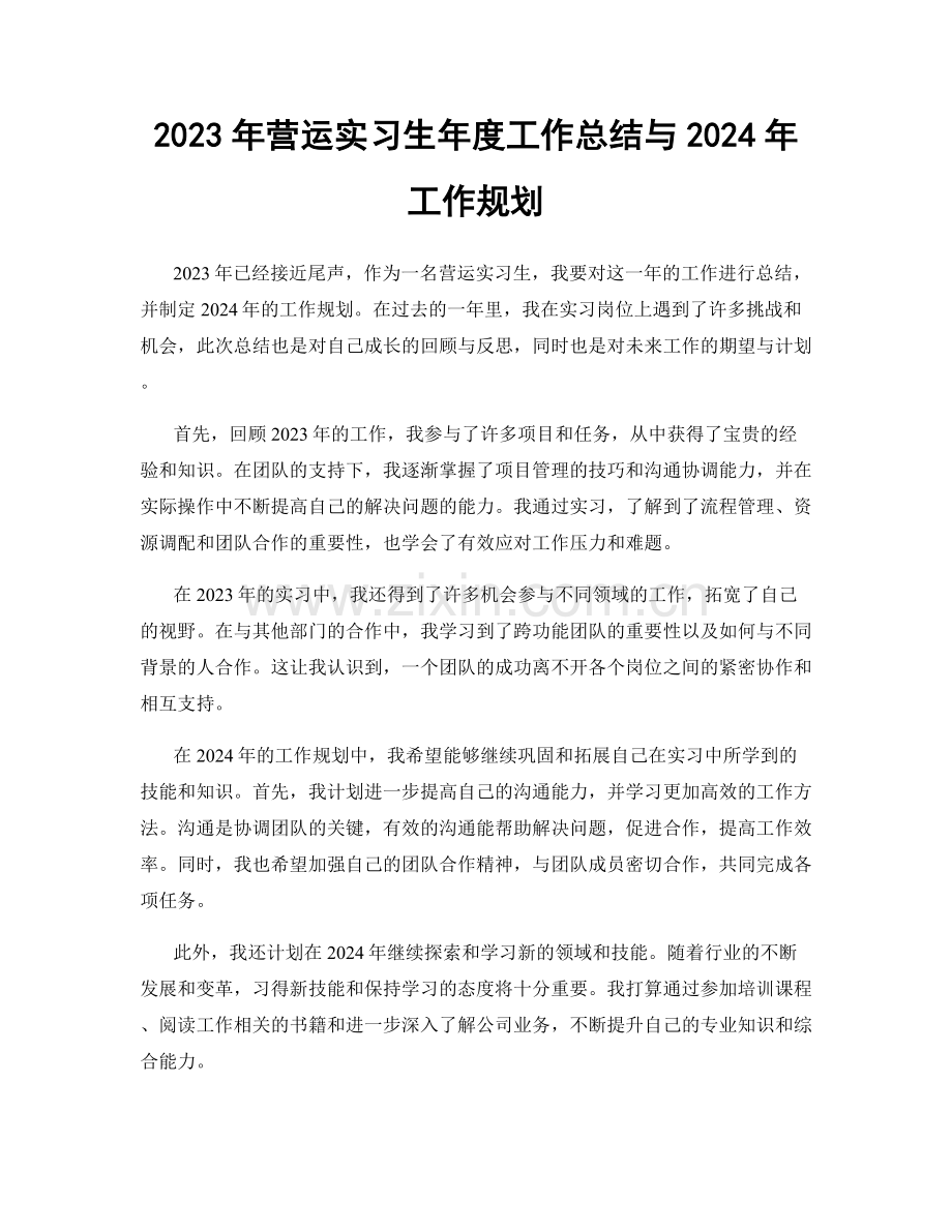 2023年营运实习生年度工作总结与2024年工作规划.docx_第1页