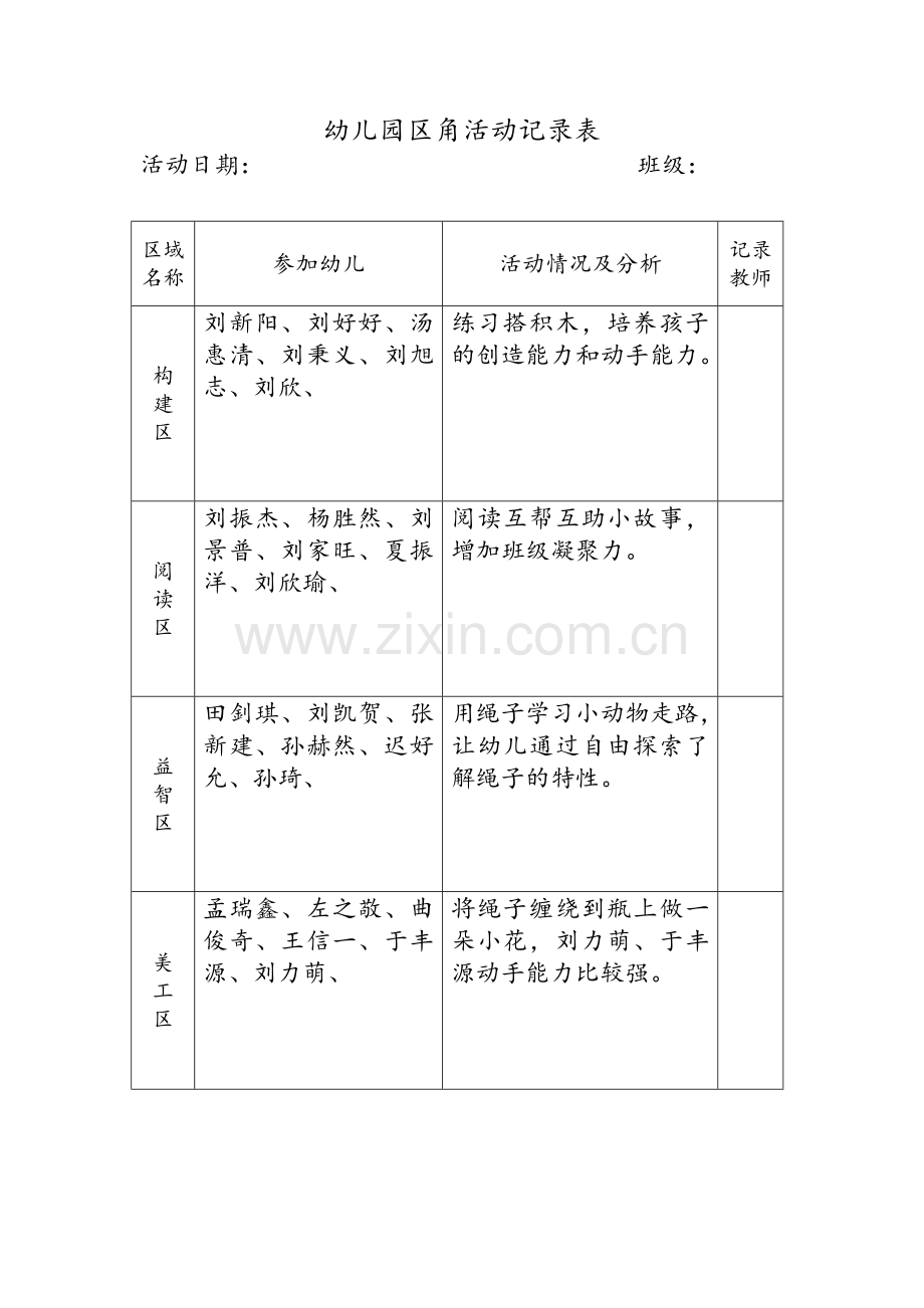 幼儿园区角活动记录文本表.doc_第2页