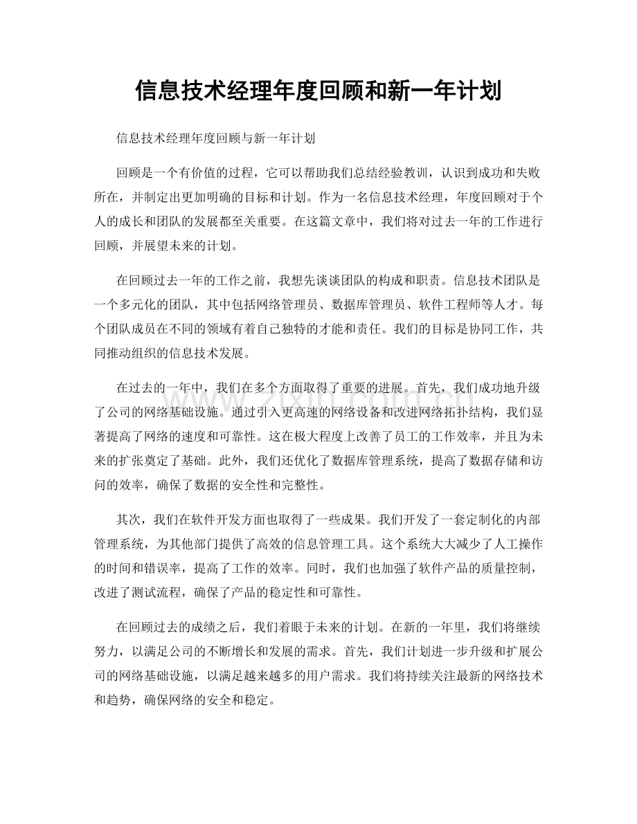 信息技术经理年度回顾和新一年计划.docx_第1页