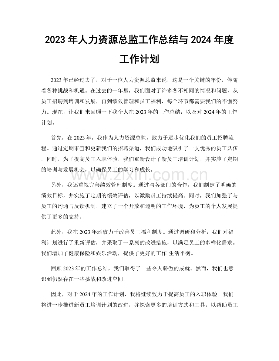 2023年人力资源总监工作总结与2024年度工作计划.docx_第1页