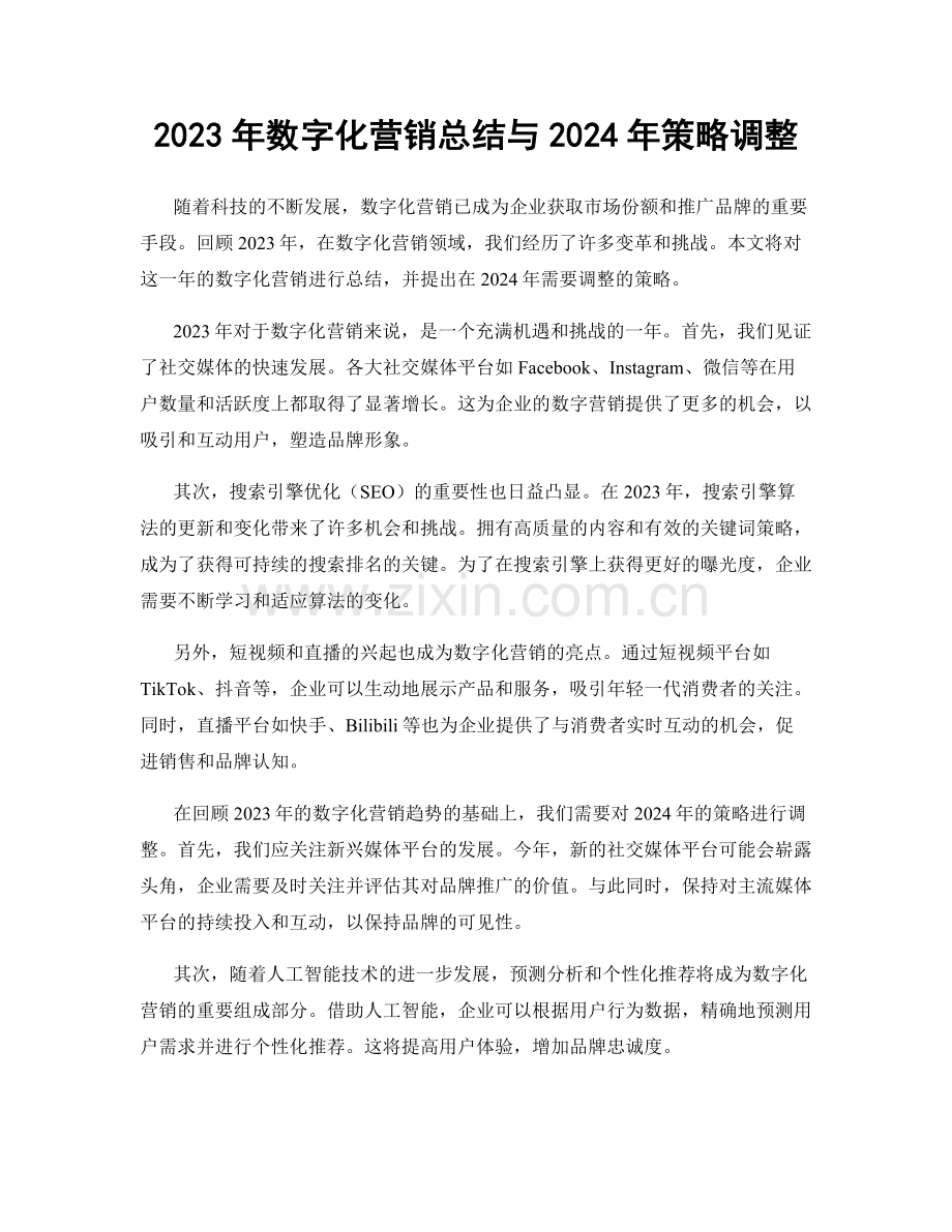 2023年数字化营销总结与2024年策略调整.docx_第1页