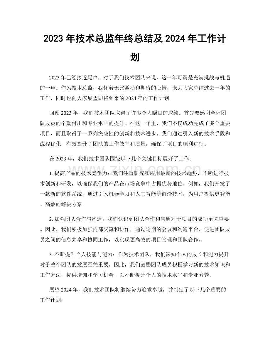 2023年技术总监年终总结及2024年工作计划.docx_第1页