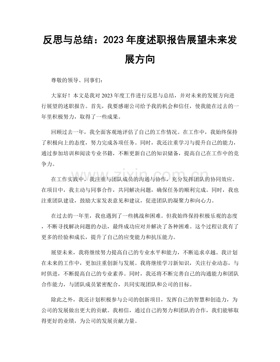 反思与总结：2023年度述职报告展望未来发展方向.docx_第1页