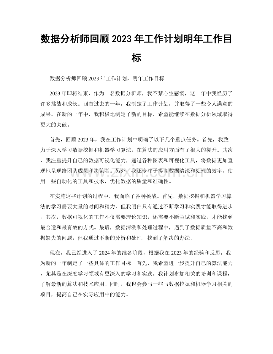 数据分析师回顾2023年工作计划明年工作目标.docx_第1页