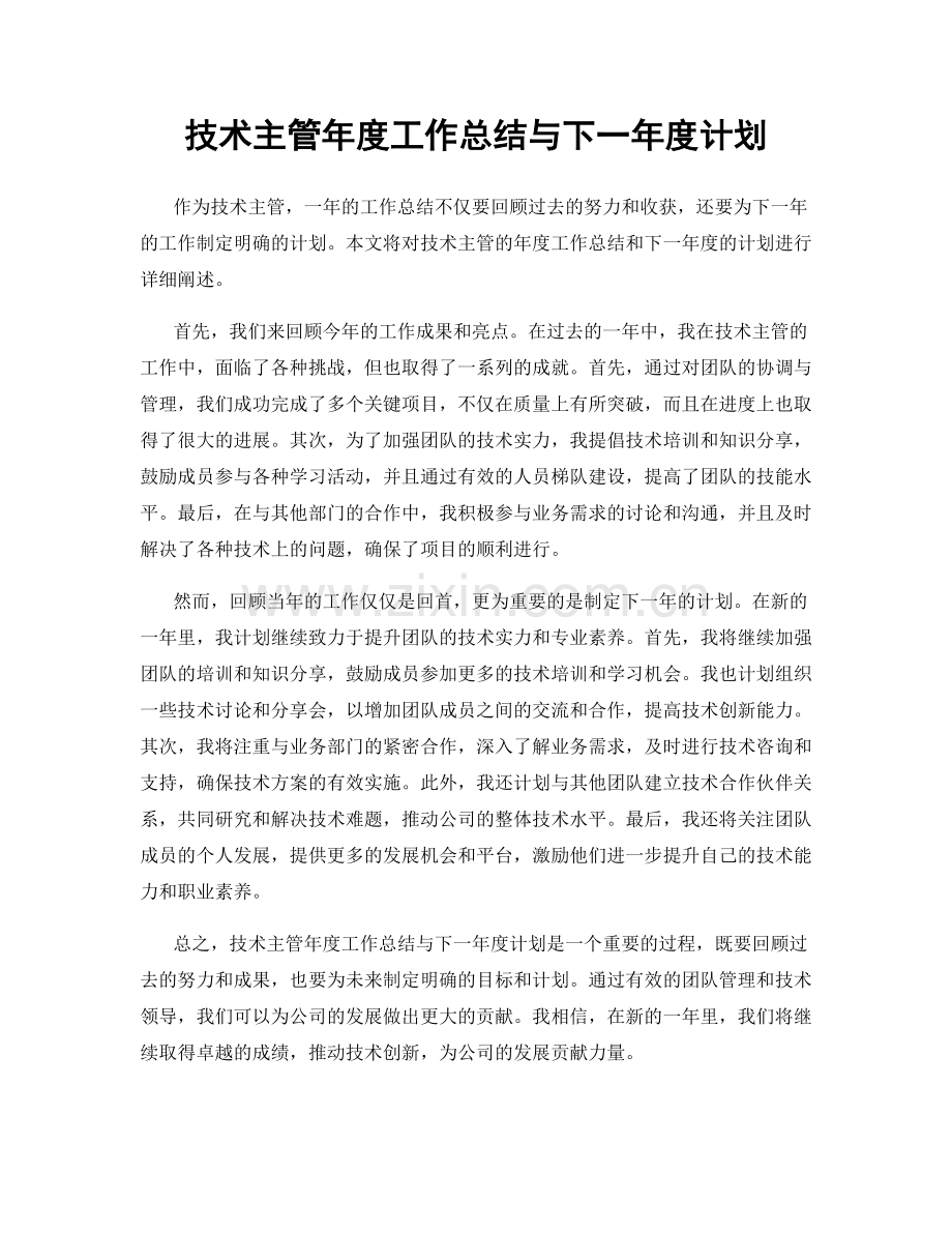 技术主管年度工作总结与下一年度计划.docx_第1页