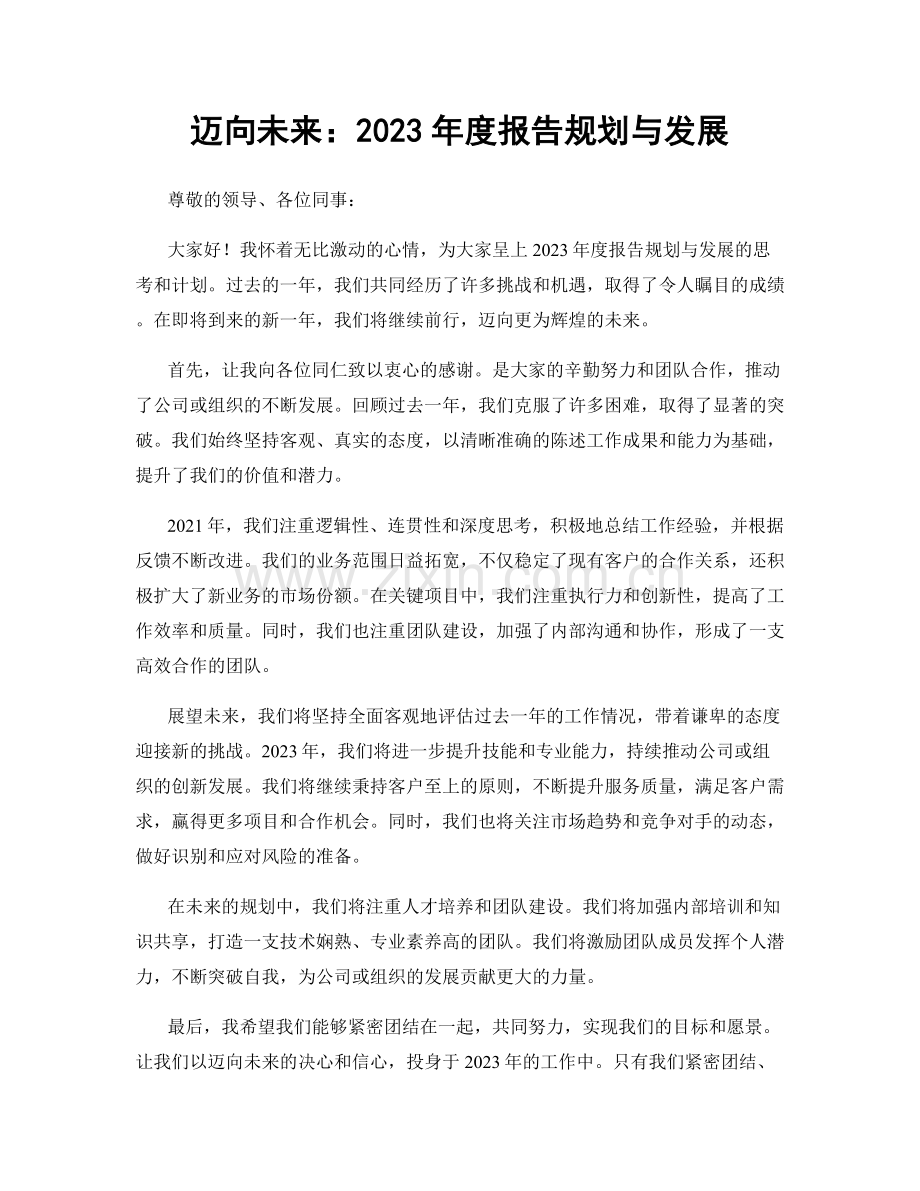 迈向未来：2023年度报告规划与发展.docx_第1页