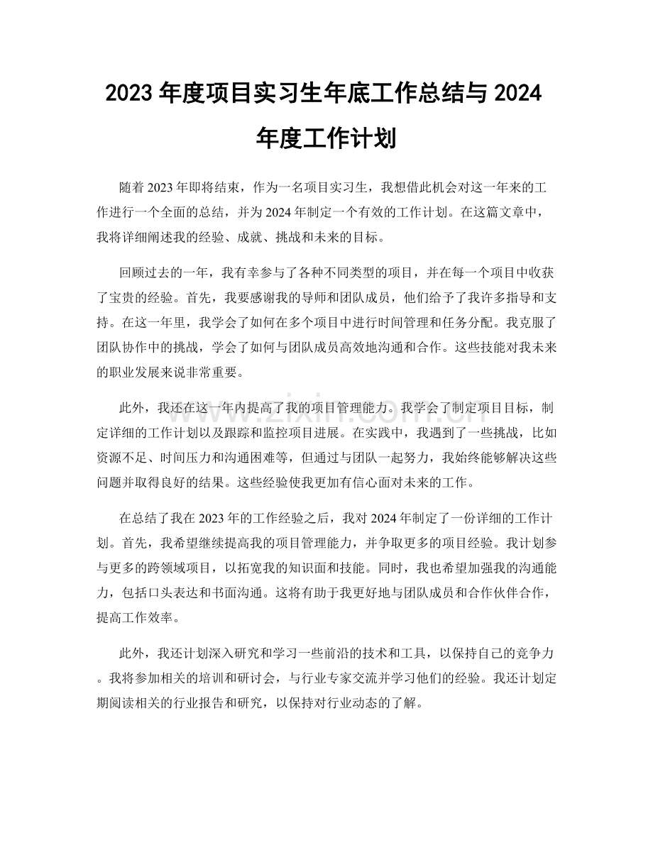 2023年度项目实习生年底工作总结与2024年度工作计划.docx_第1页