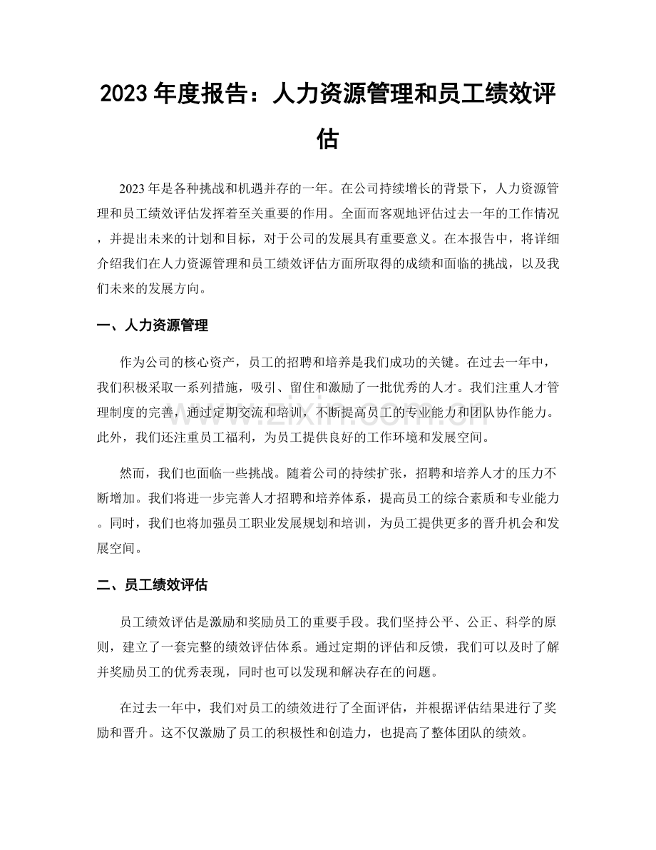 2023年度报告：人力资源管理和员工绩效评估.docx_第1页