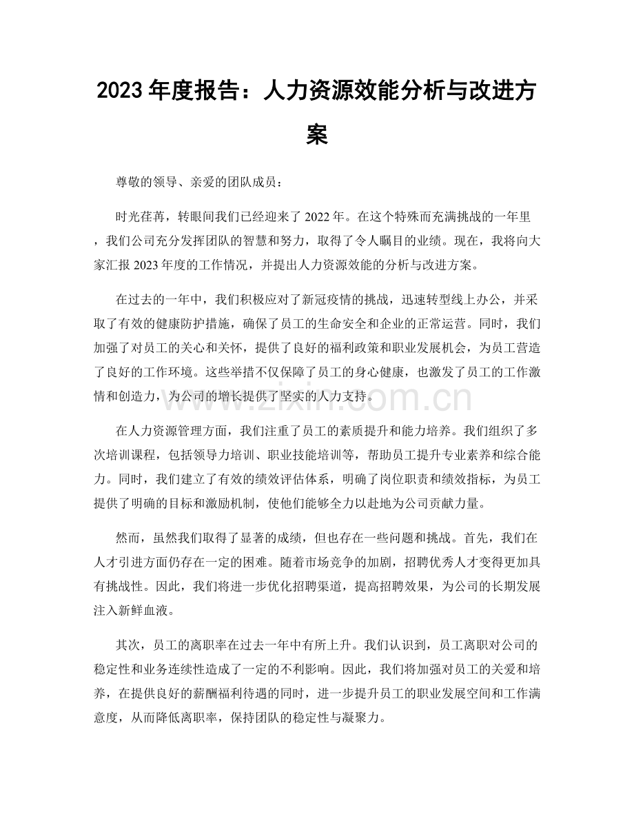 2023年度报告：人力资源效能分析与改进方案.docx_第1页