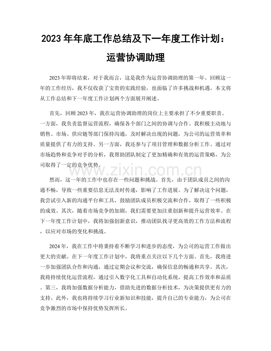 2023年年底工作总结及下一年度工作计划：运营协调助理.docx_第1页