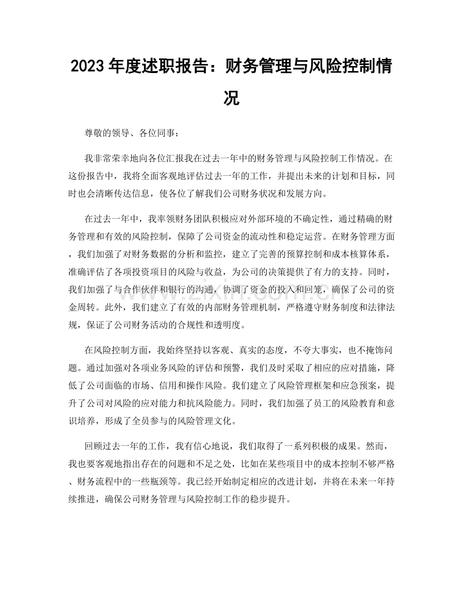 2023年度述职报告：财务管理与风险控制情况.docx_第1页