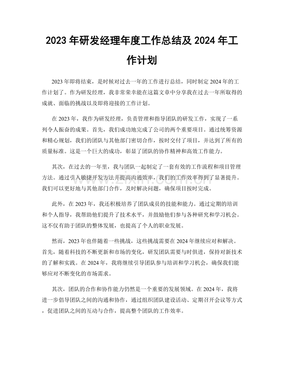 2023年研发经理年度工作总结及2024年工作计划.docx_第1页