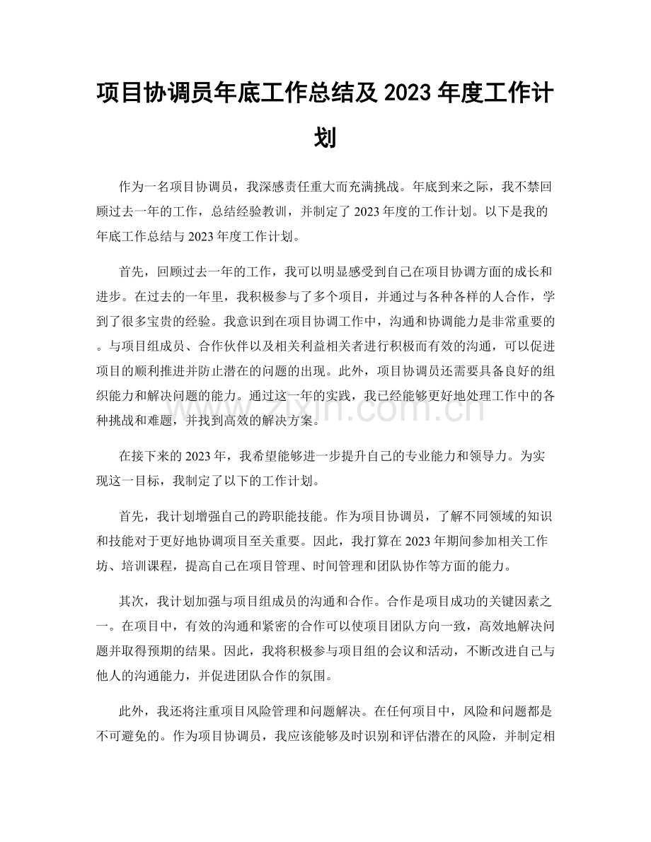 项目协调员年底工作总结及2023年度工作计划.docx_第1页