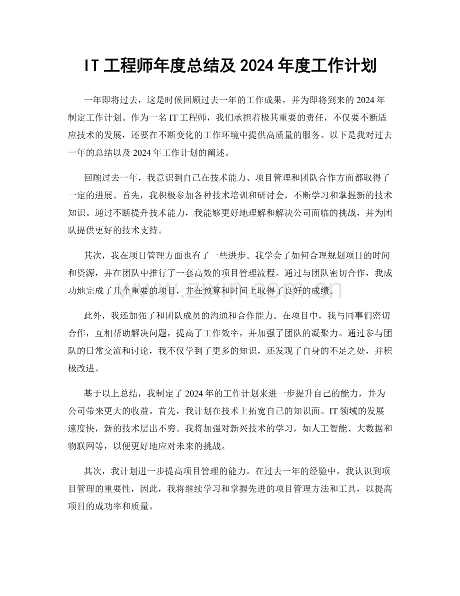 IT工程师年度总结及2024年度工作计划.docx_第1页