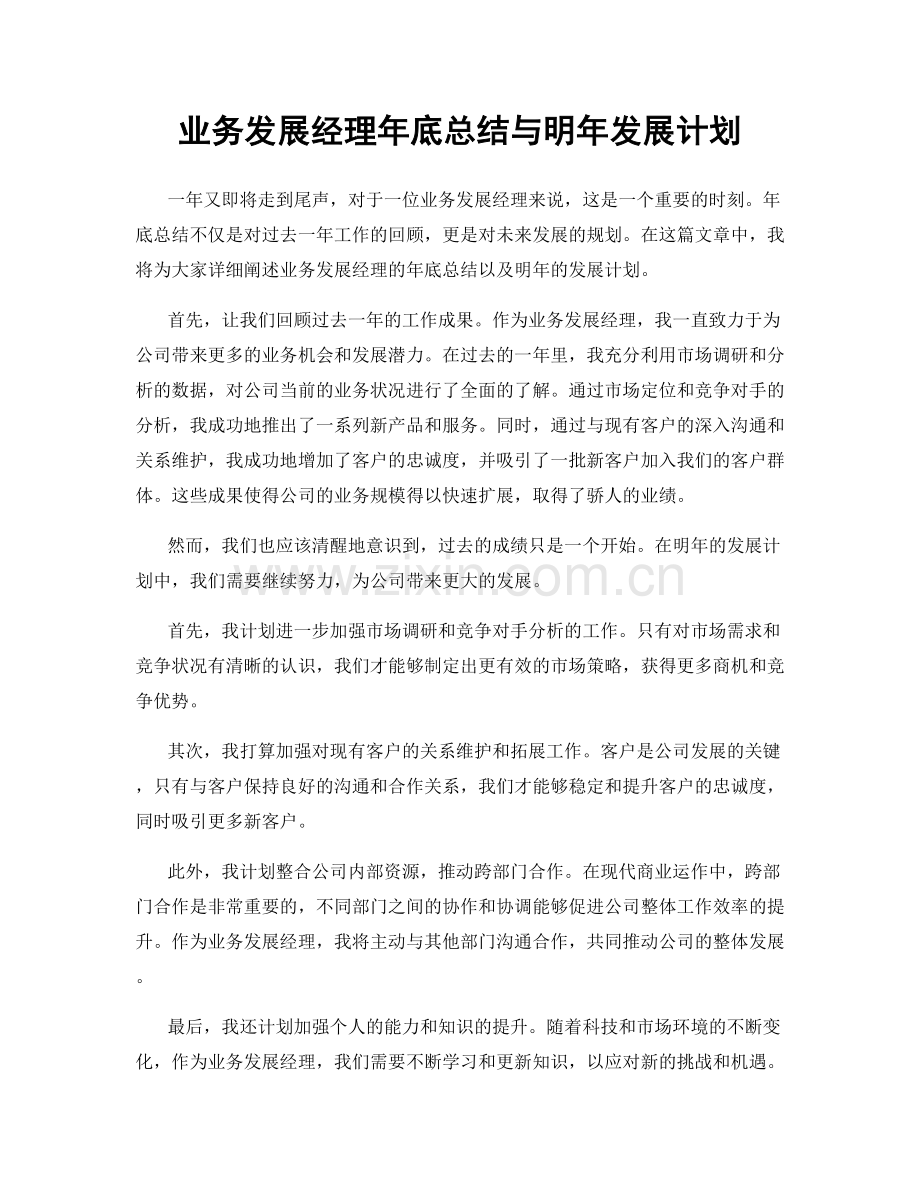 业务发展经理年底总结与明年发展计划.docx_第1页