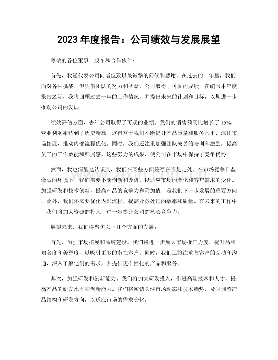 2023年度报告：公司绩效与发展展望.docx_第1页