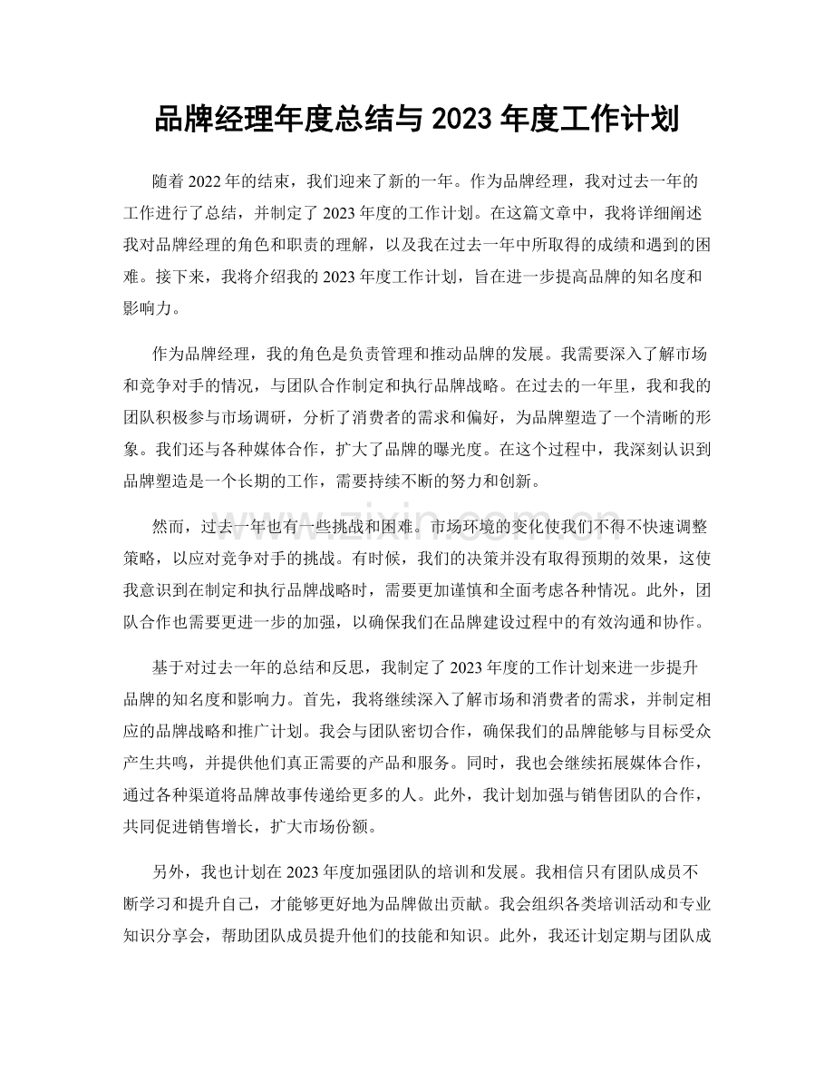 品牌经理年度总结与2023年度工作计划.docx_第1页