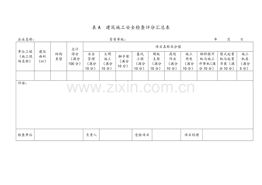 建筑施工安全检查评分表汇总表(新版).doc_第1页