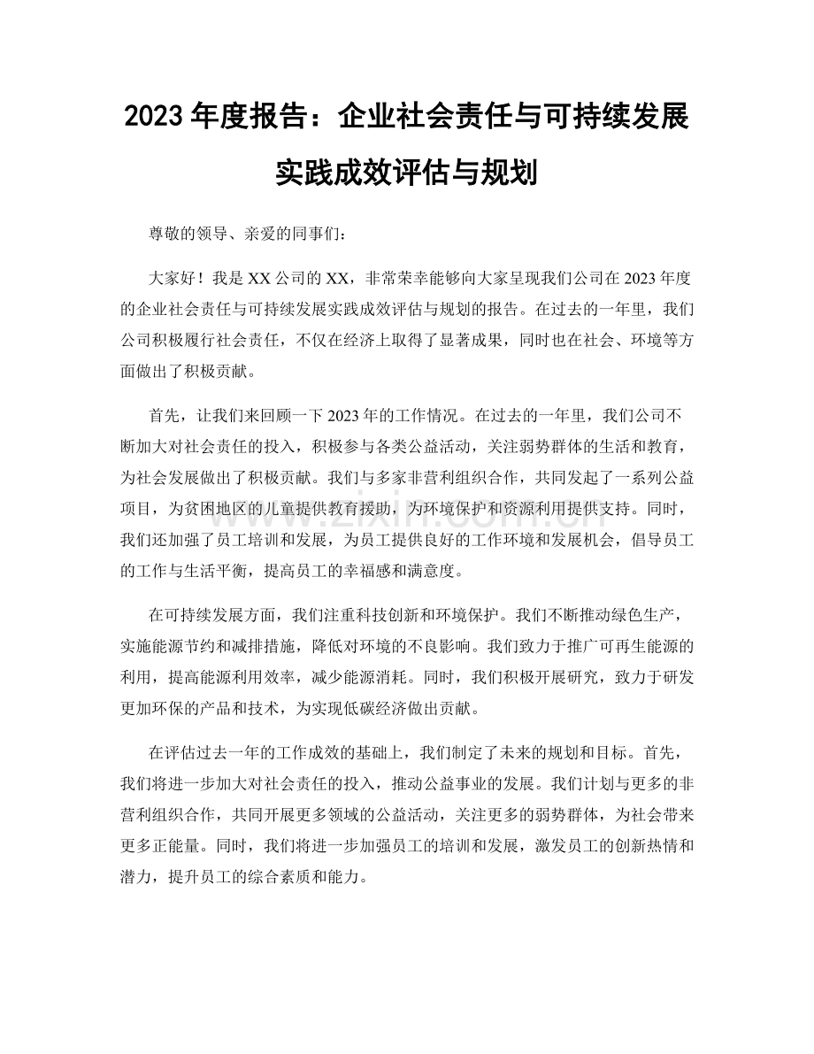 2023年度报告：企业社会责任与可持续发展实践成效评估与规划.docx_第1页