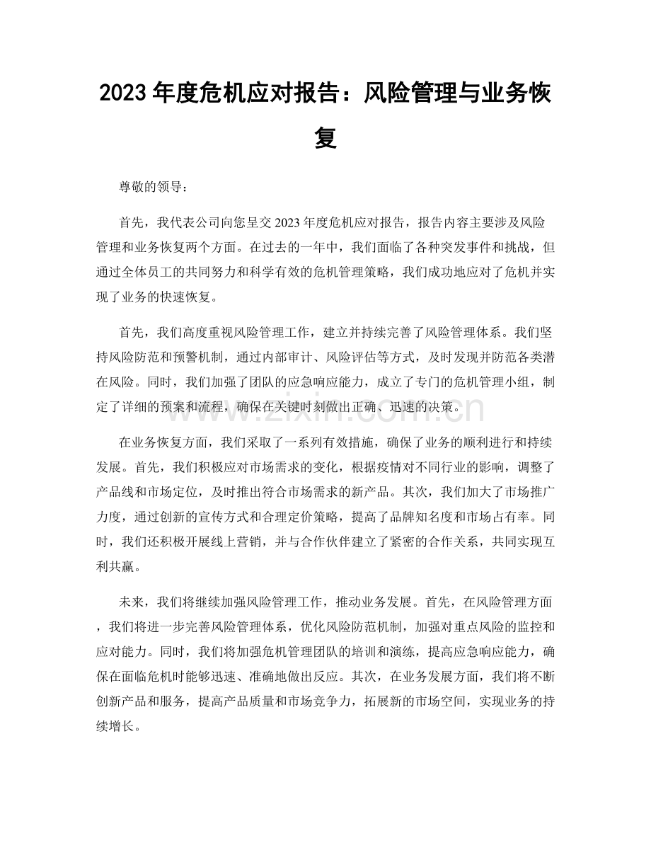 2023年度危机应对报告：风险管理与业务恢复.docx_第1页