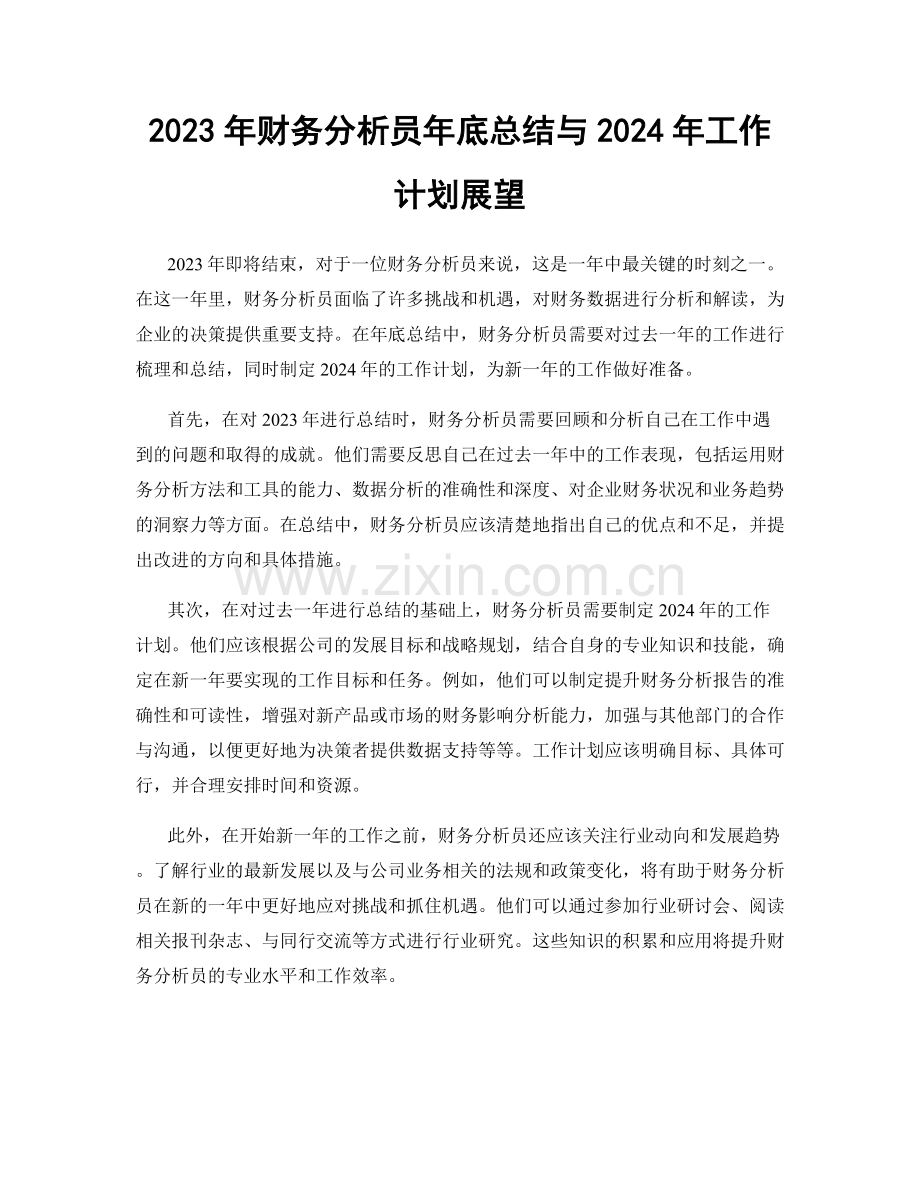 2023年财务分析员年底总结与2024年工作计划展望.docx_第1页