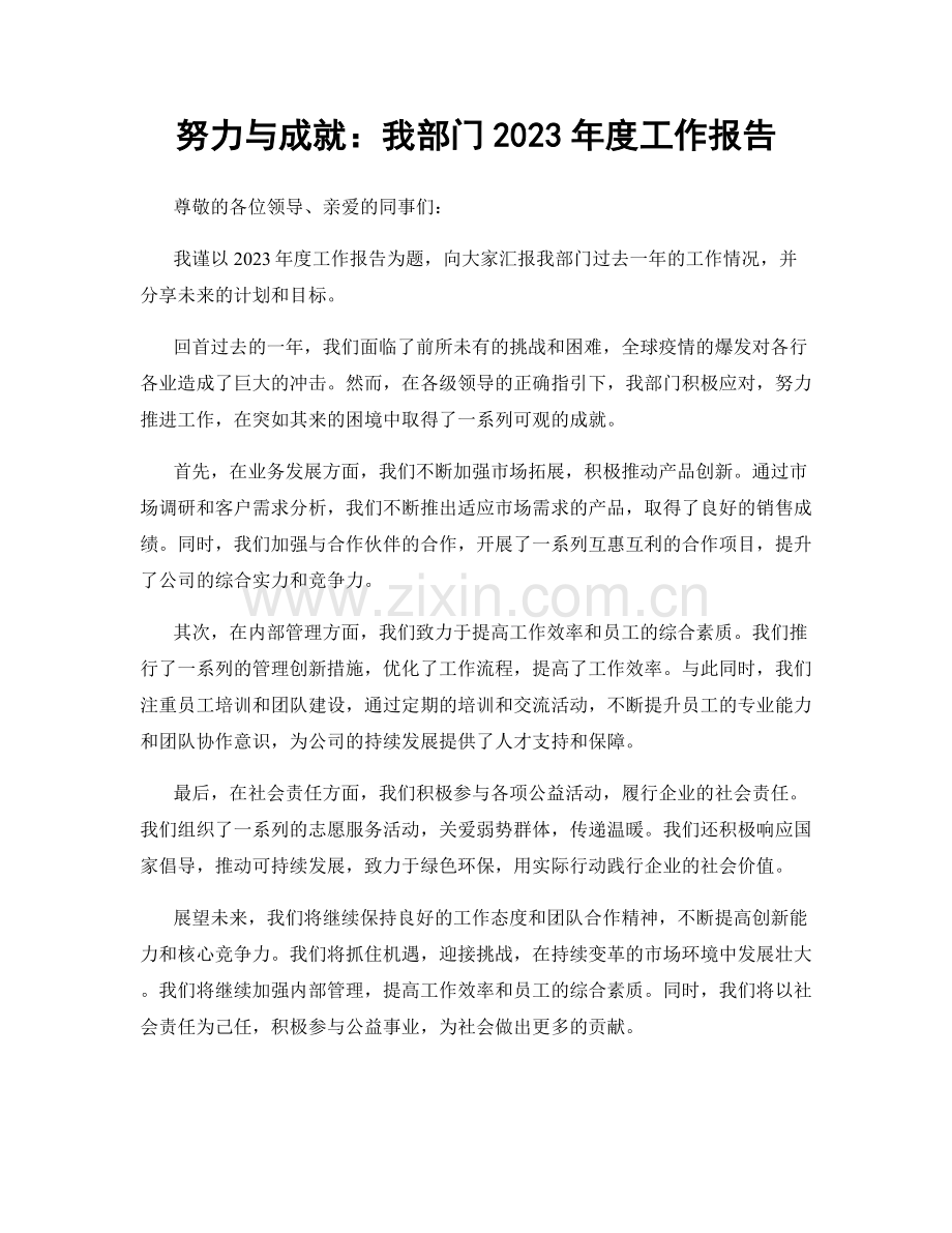 努力与成就：我部门2023年度工作报告.docx_第1页