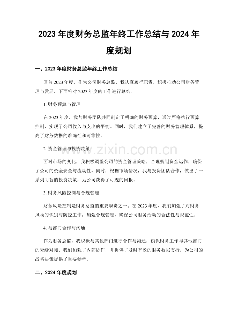 2023年度财务总监年终工作总结与2024年度规划.docx_第1页