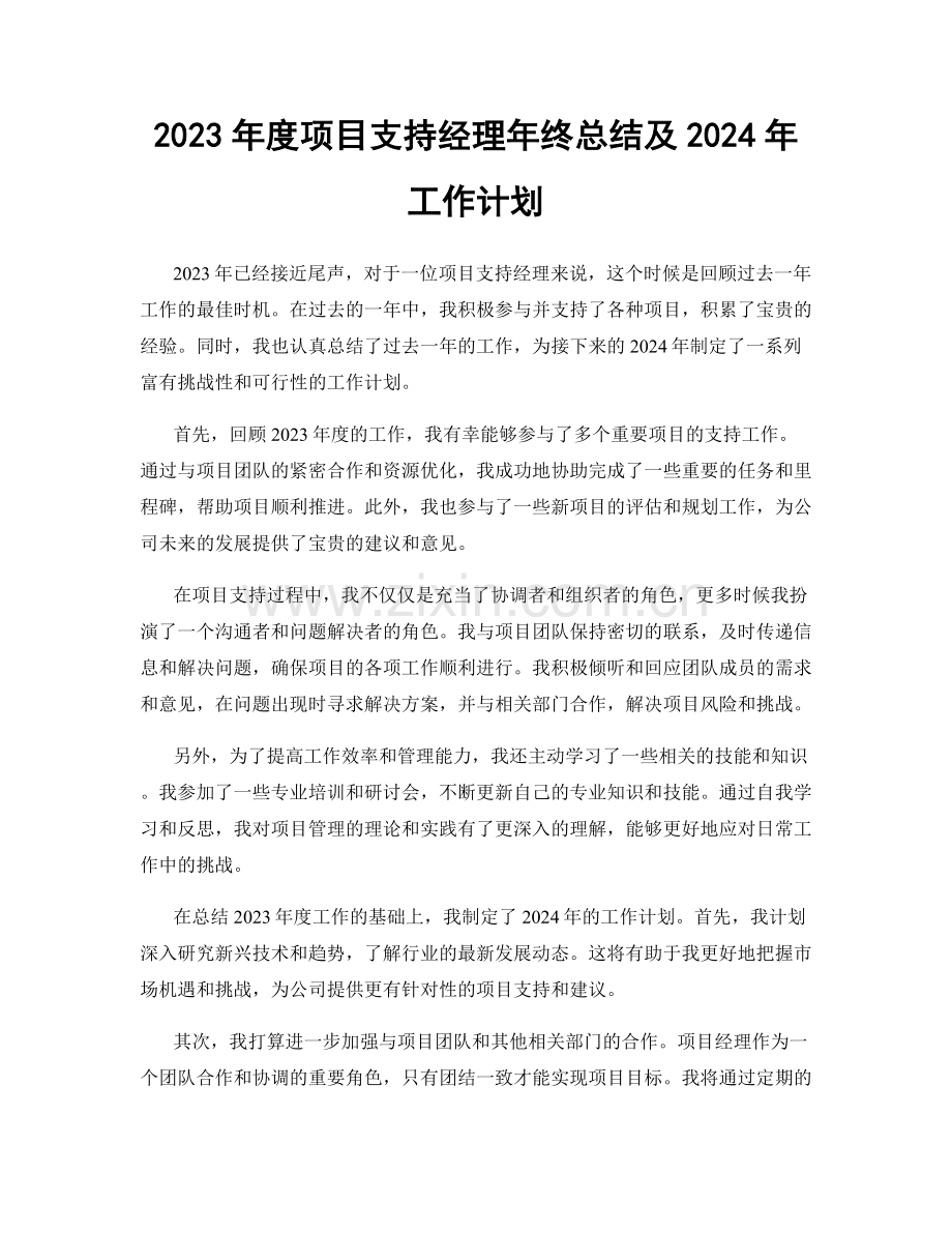 2023年度项目支持经理年终总结及2024年工作计划.docx_第1页