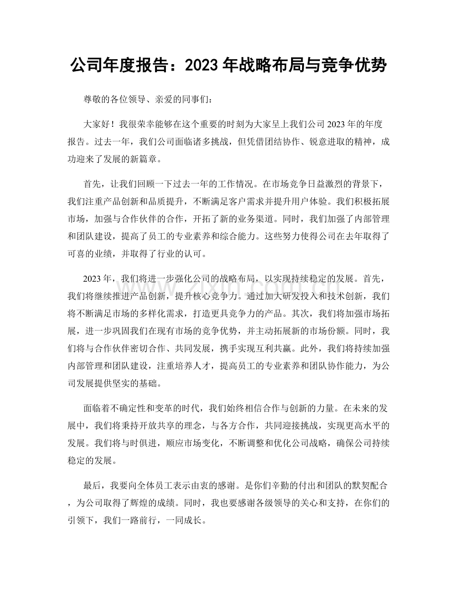 公司年度报告：2023年战略布局与竞争优势.docx_第1页