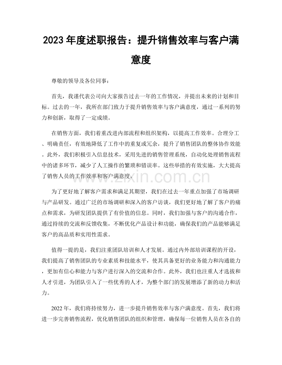 2023年度述职报告：提升销售效率与客户满意度.docx_第1页