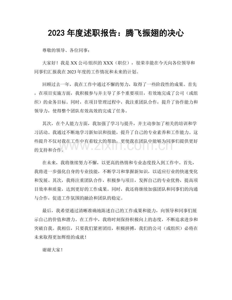 2023年度述职报告：腾飞振翅的决心.docx_第1页