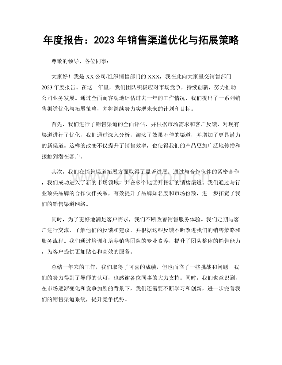 年度报告：2023年销售渠道优化与拓展策略.docx_第1页