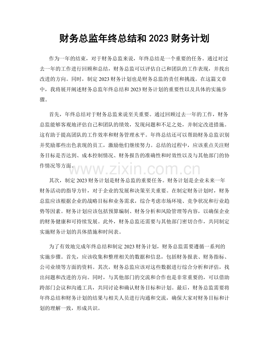 财务总监年终总结和2023财务计划.docx_第1页